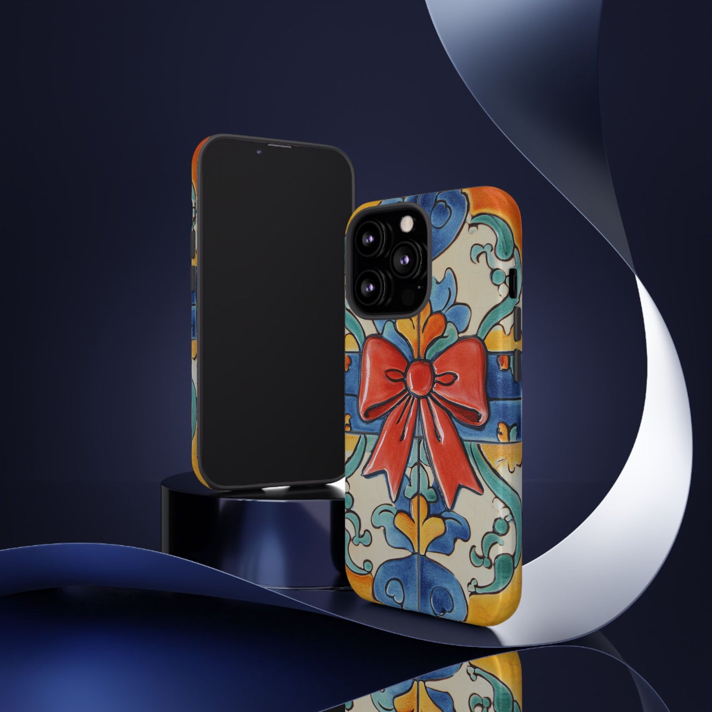 Colourful Ceramic Tile Design Phone Case With Red Bow