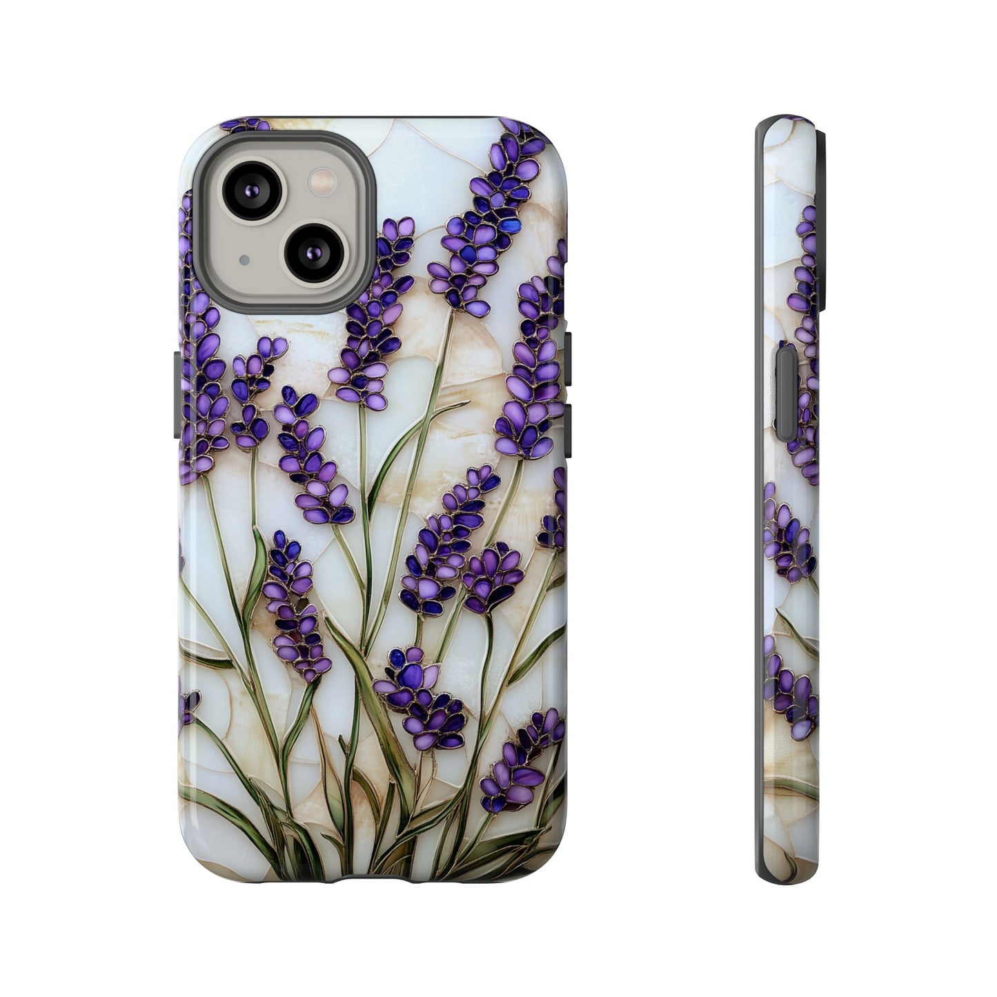 Floral Phone Case With Lavender in Stained Glass Motif