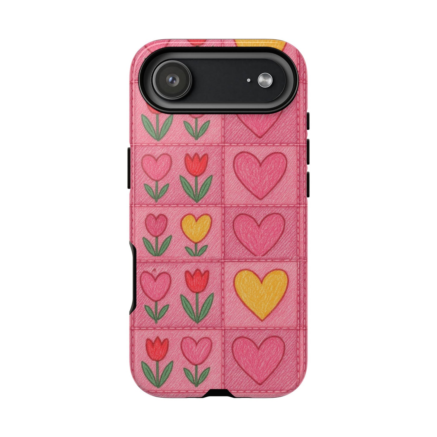 Phone Case - Pink Jean With Hearts & Tulip Flowers Tough Case