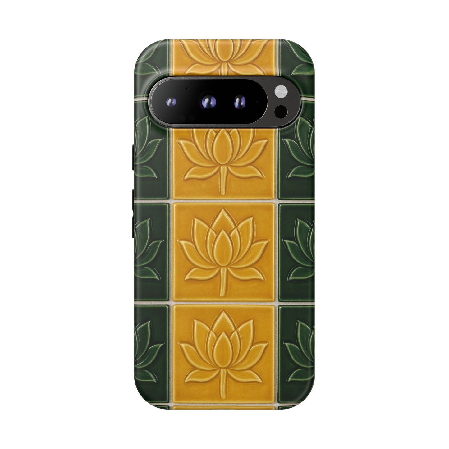 Tough Phone Cases - Mustard Yellow & Green Ceramic Tile From Caldas Da Rhaina, Portugal