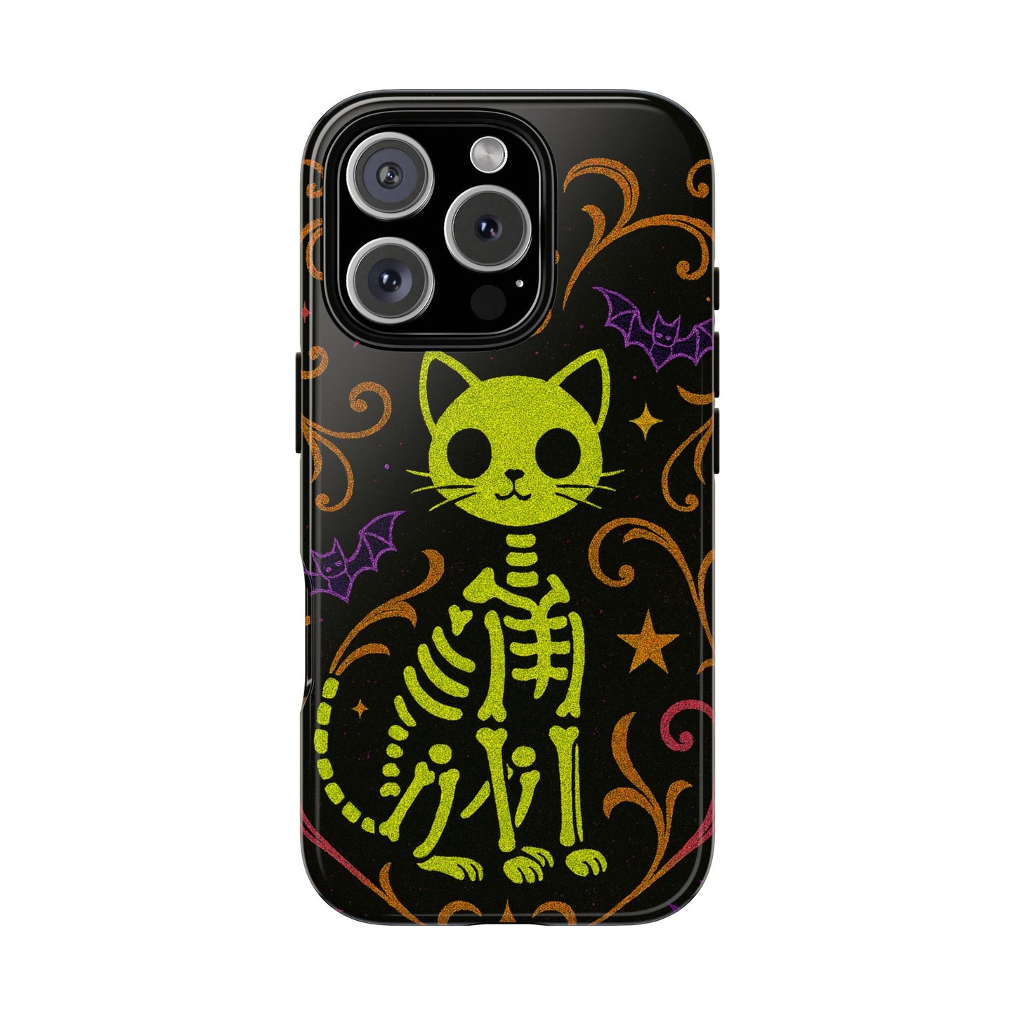 Spooky & Cute Neon Cat Skeleton