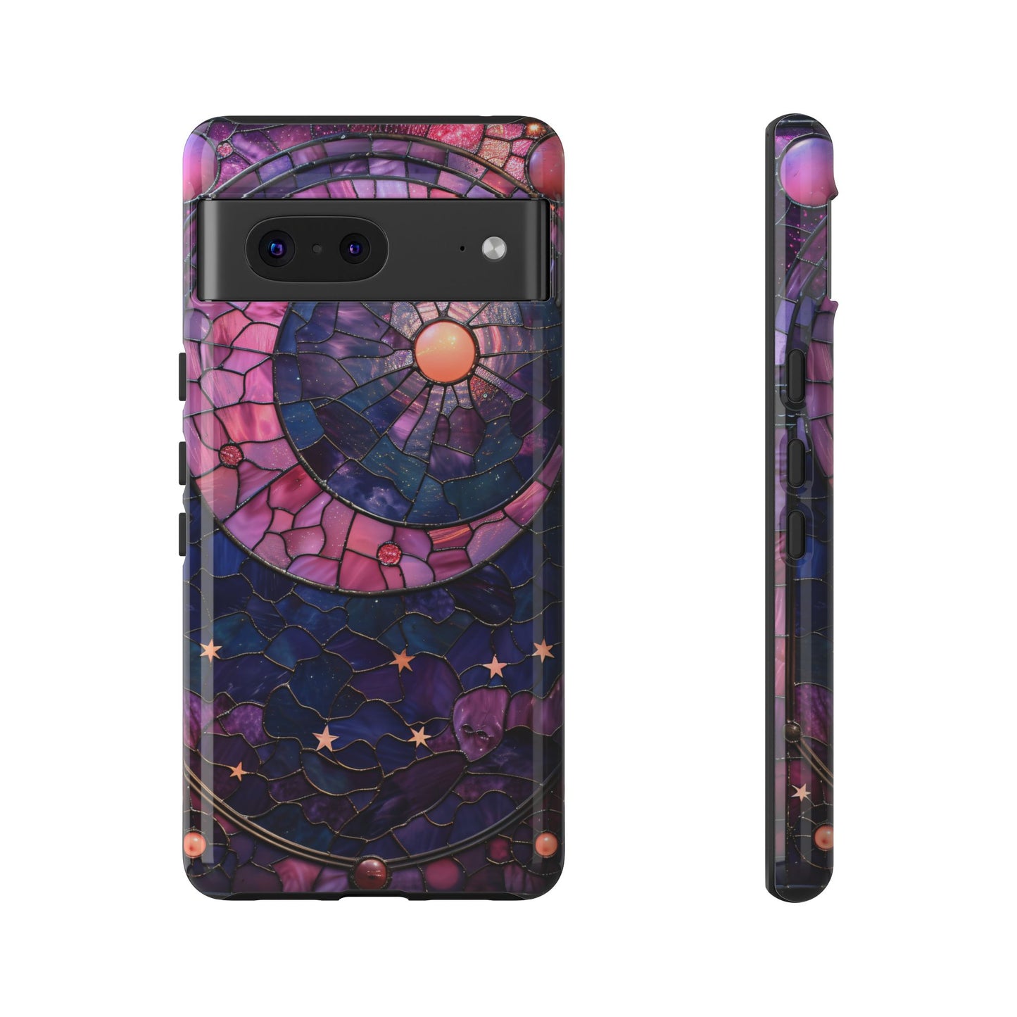 Pink Moon Tough Phone Cases in Stained Glass Design