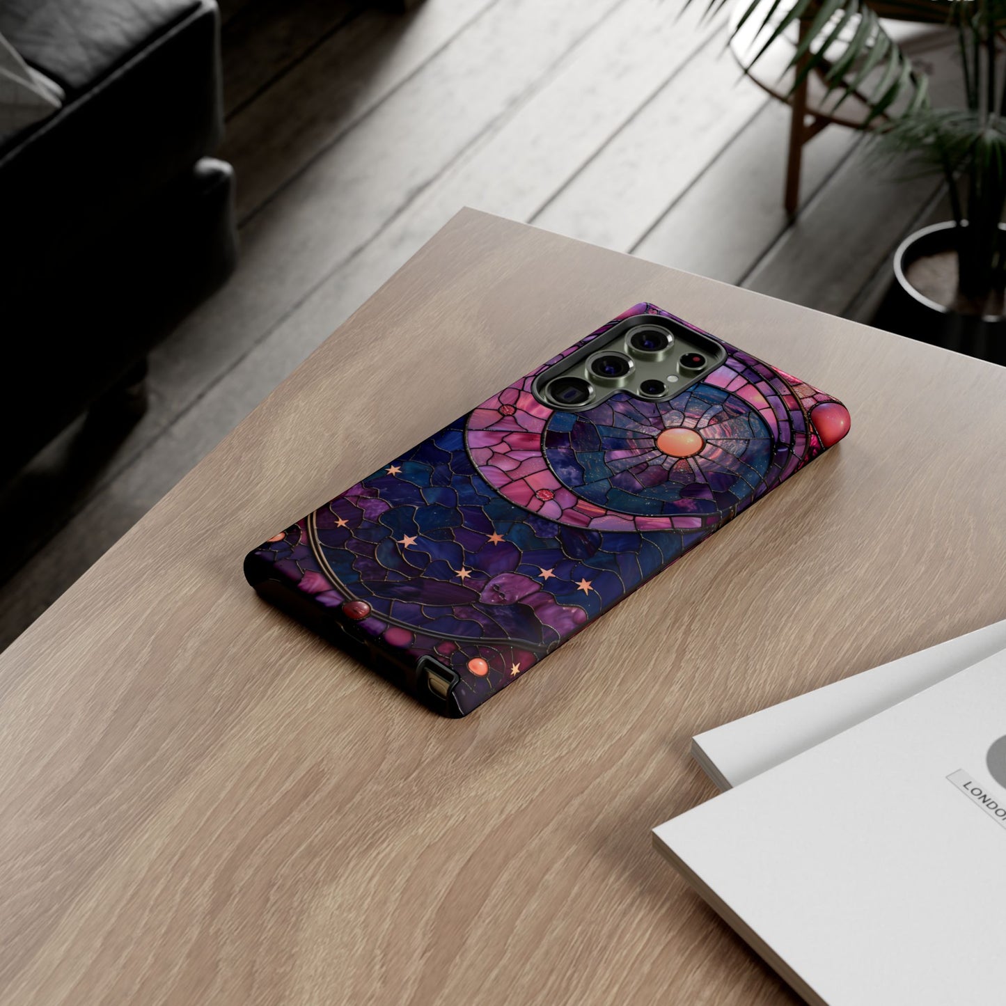 Pink Moon Tough Phone Cases in Stained Glass Design