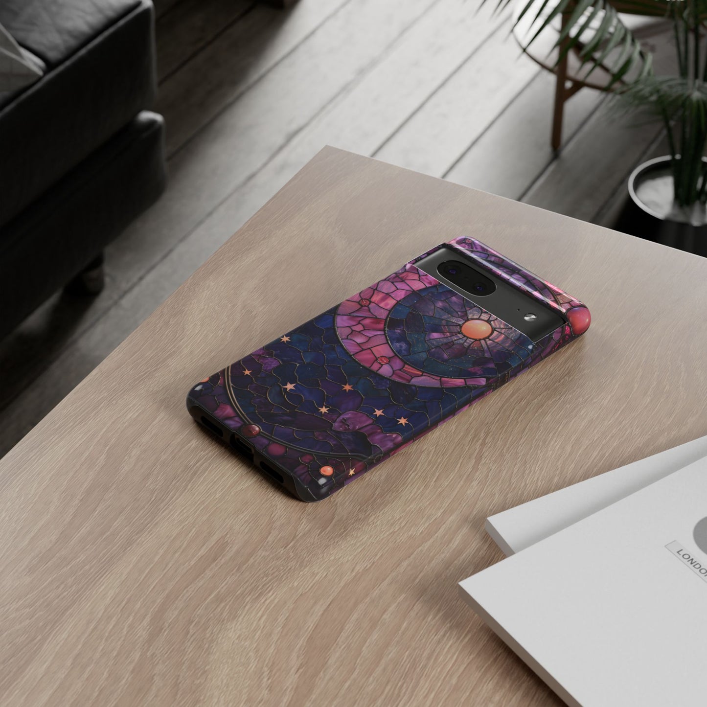 Pink Moon Tough Phone Cases in Stained Glass Design