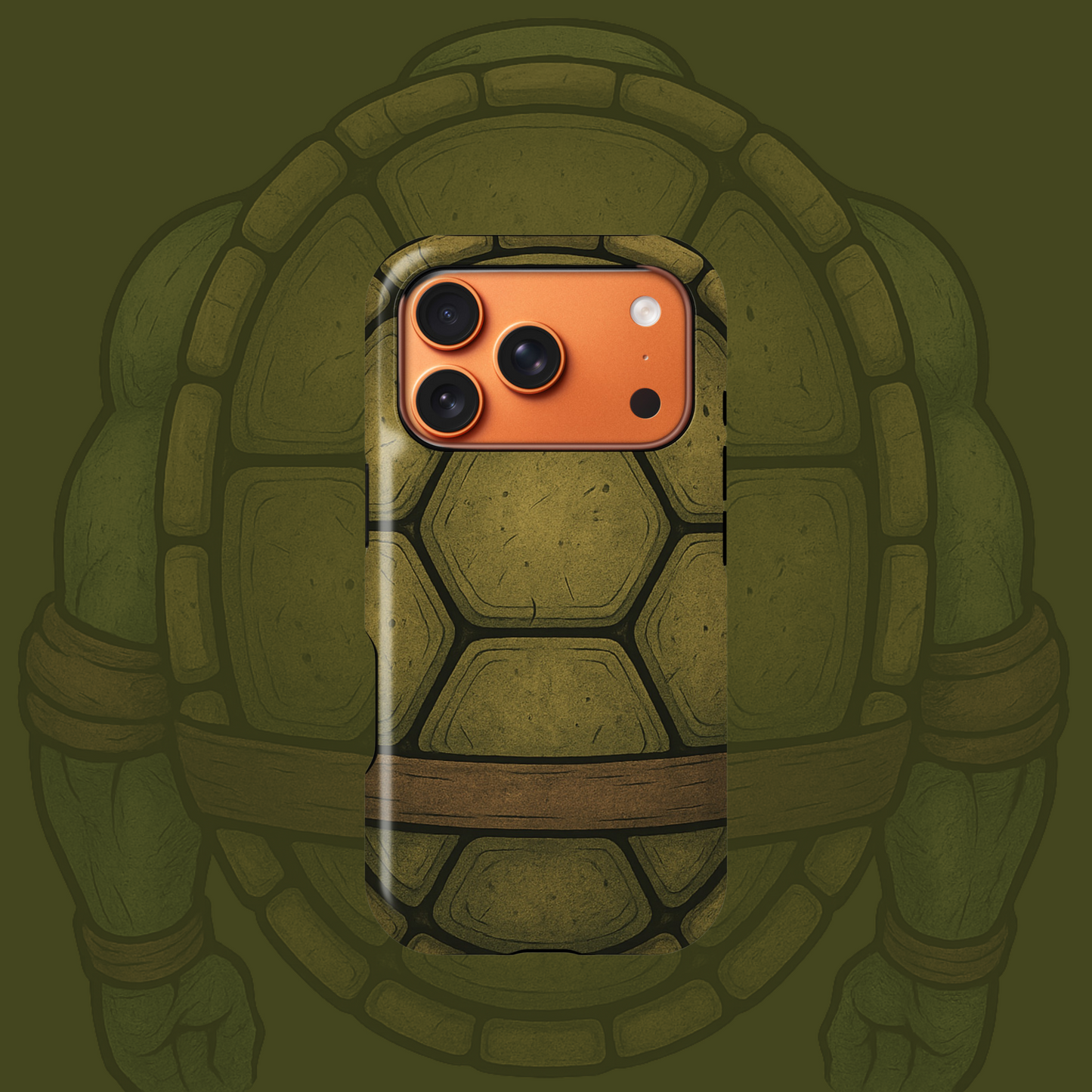 iPhone Tough Case, Green Turtle Shell, Perfect for Orange iPhone 17 to 8, Dual Layered