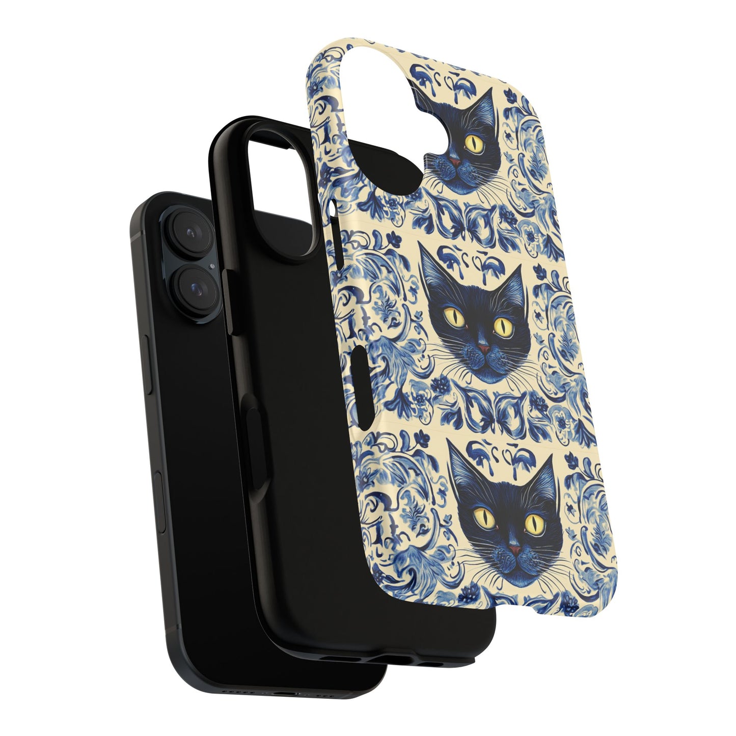 Tough Phone Case - Mediterranean Tile Motif With Blue Cats