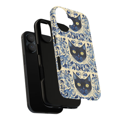 Tough Phone Case - Mediterranean Tile Motif With Blue Cats