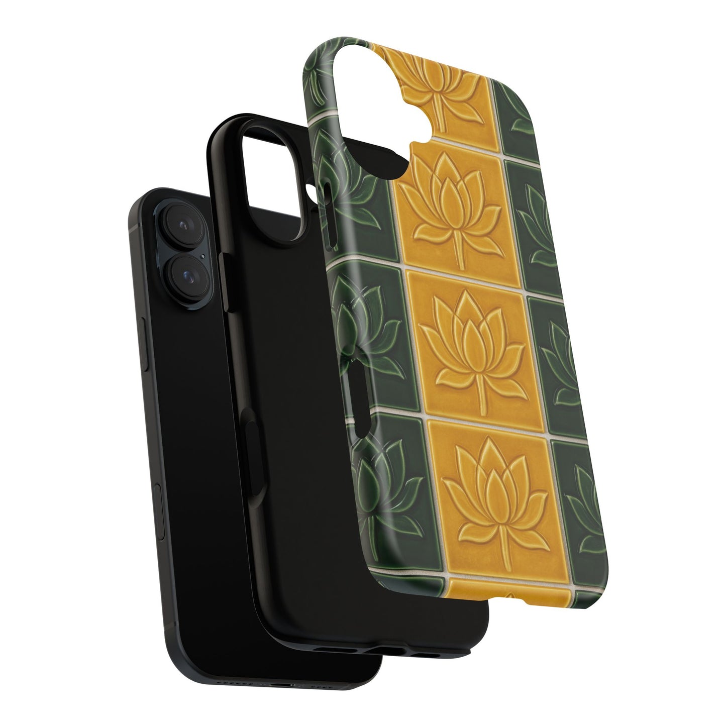 Tough Phone Cases - Mustard Yellow & Green Ceramic Tile From Caldas Da Rhaina, Portugal