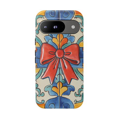 Colourful Ceramic Tile Design Phone Case With Red Bow