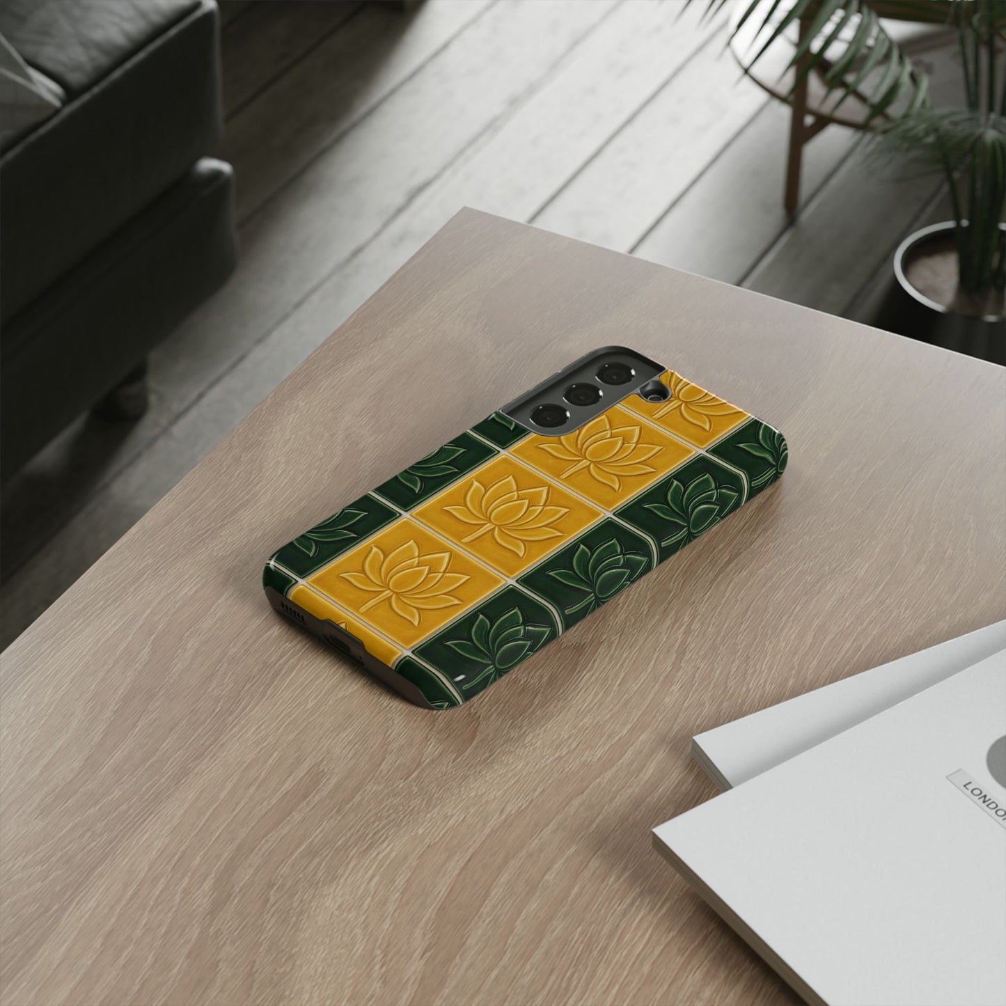 Tough Phone Cases - Mustard Yellow & Green Ceramic Tile From Caldas Da Rhaina, Portugal