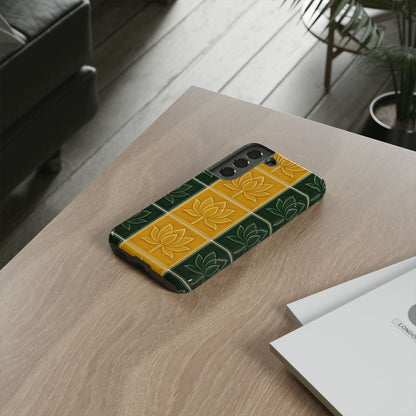 Tough Phone Cases - Mustard Yellow & Green Ceramic Tile From Caldas Da Rhaina, Portugal