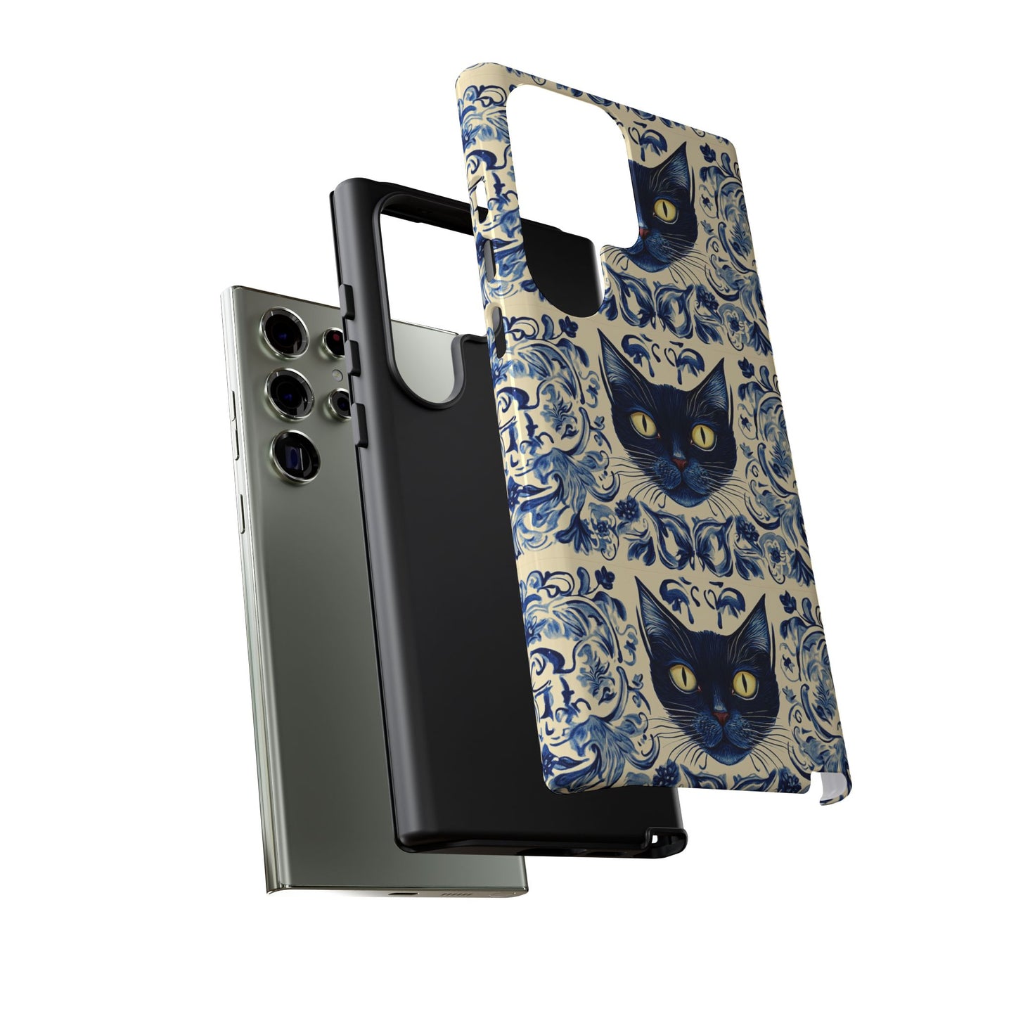 Tough Phone Case - Mediterranean Tile Motif With Blue Cats