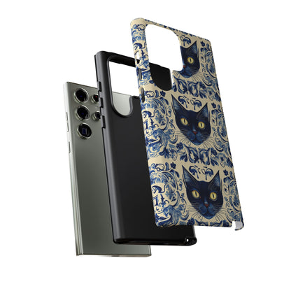 Tough Phone Case - Mediterranean Tile Motif With Blue Cats