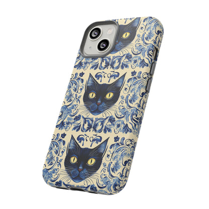 Tough Phone Case - Mediterranean Tile Motif With Blue Cats