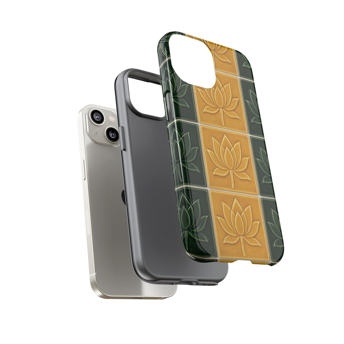 Tough Phone Cases - Mustard Yellow & Green Ceramic Tile From Caldas Da Rhaina, Portugal