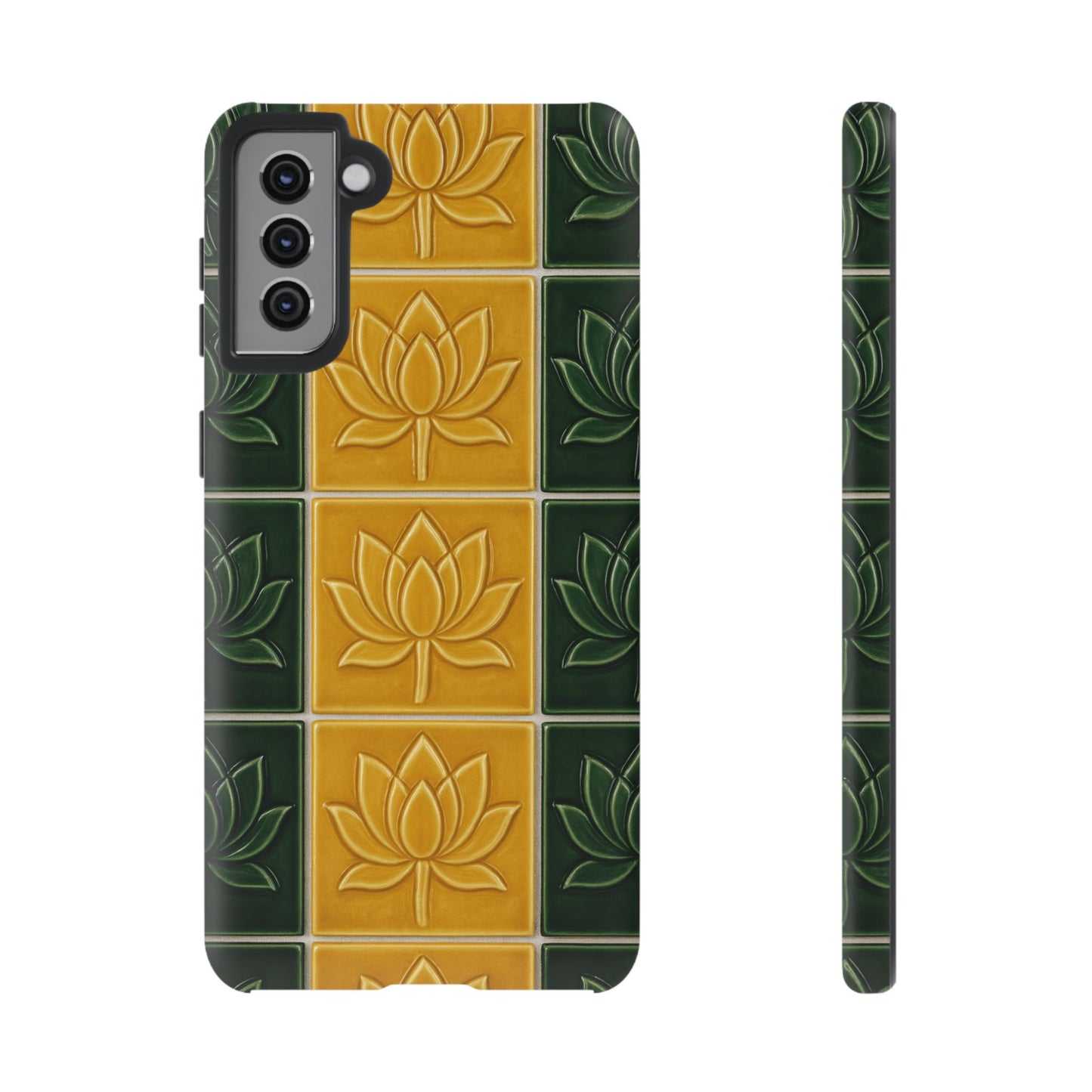 Tough Phone Cases - Mustard Yellow & Green Ceramic Tile From Caldas Da Rhaina, Portugal