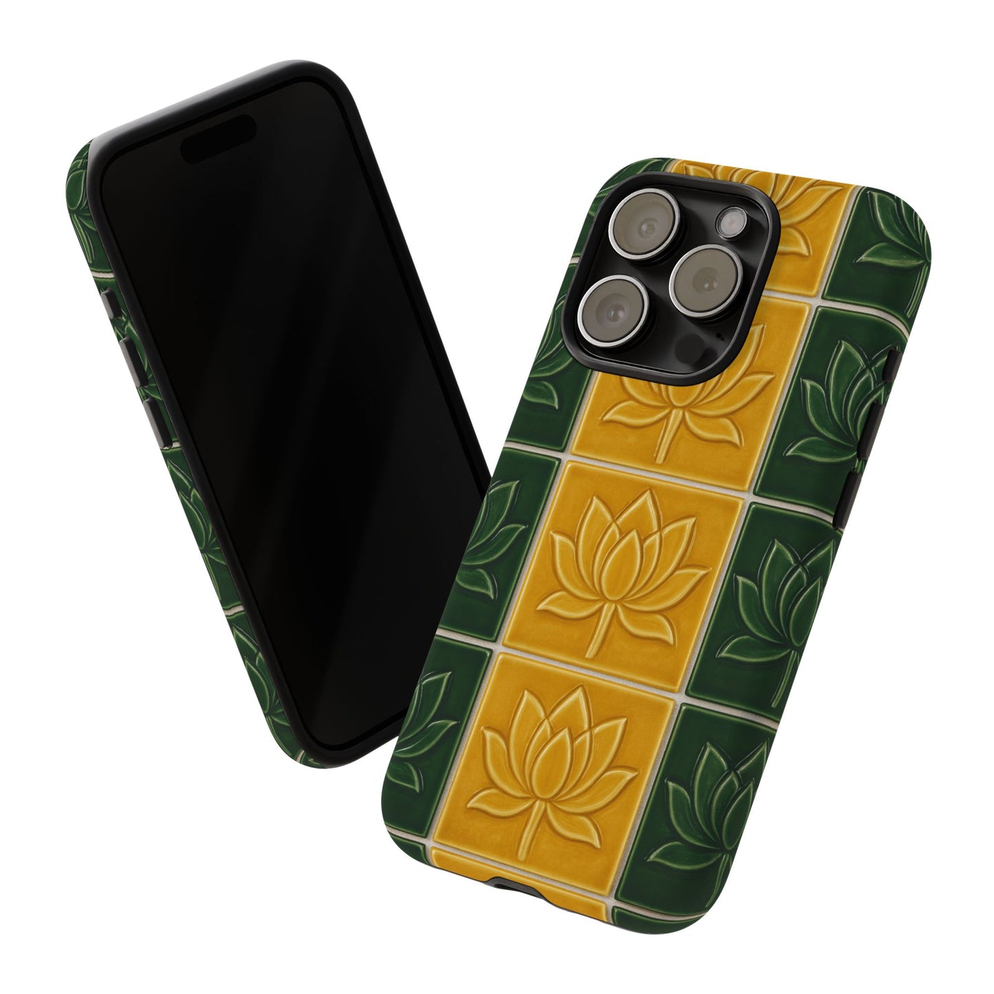 Tough Phone Cases - Mustard Yellow & Green Ceramic Tile From Caldas Da Rhaina, Portugal