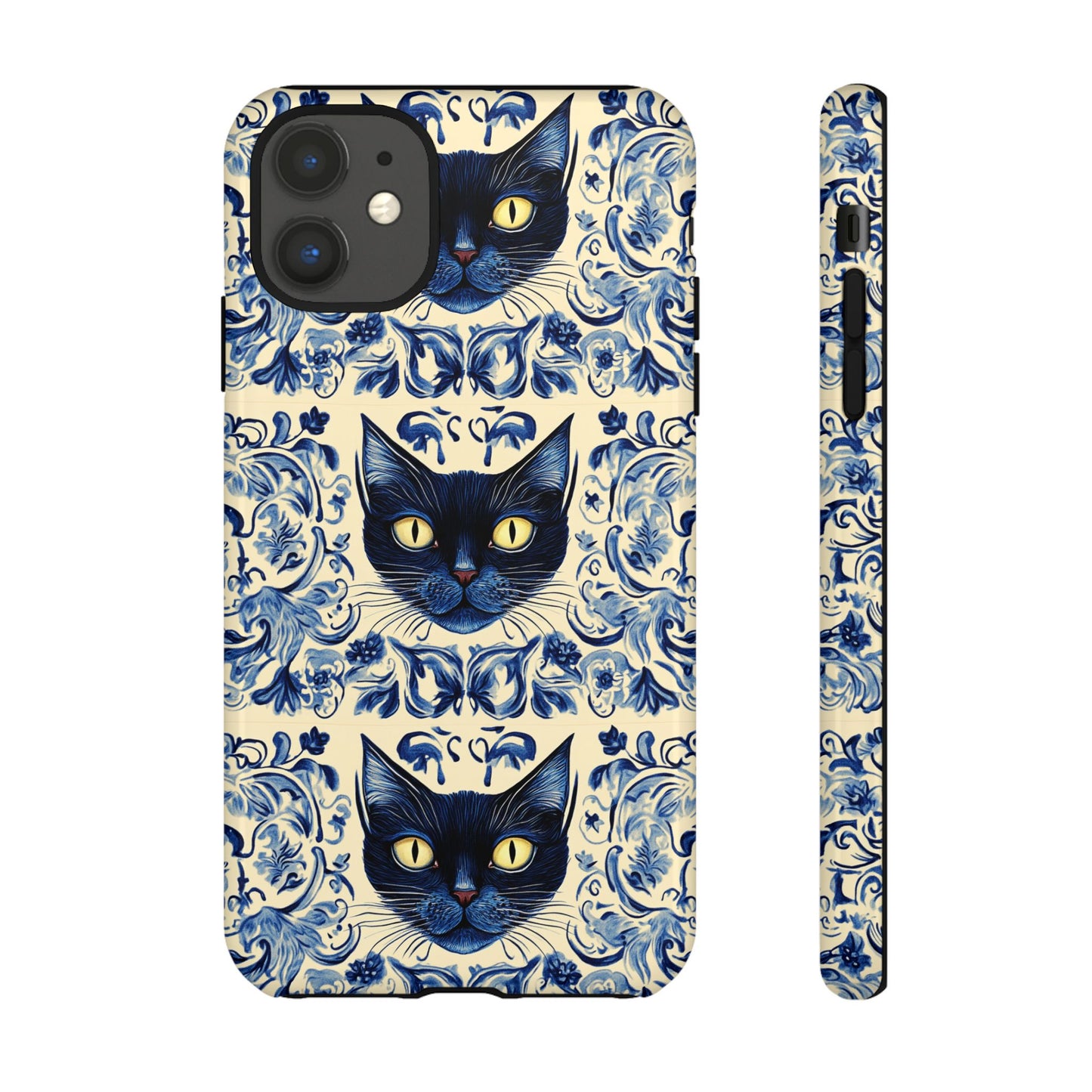 Tough Phone Case - Mediterranean Tile Motif With Blue Cats