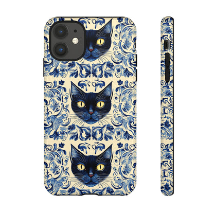 Tough Phone Case - Mediterranean Tile Motif With Blue Cats