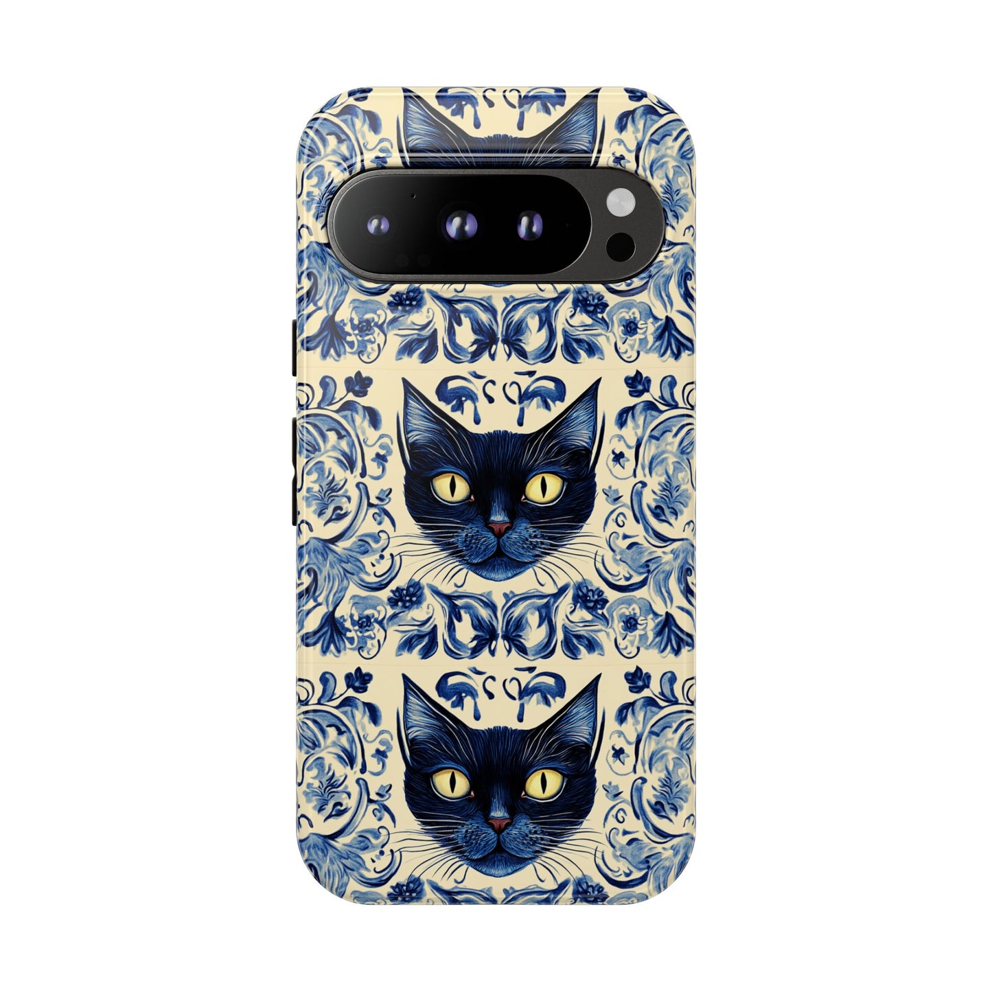Tough Phone Case - Mediterranean Tile Motif With Blue Cats