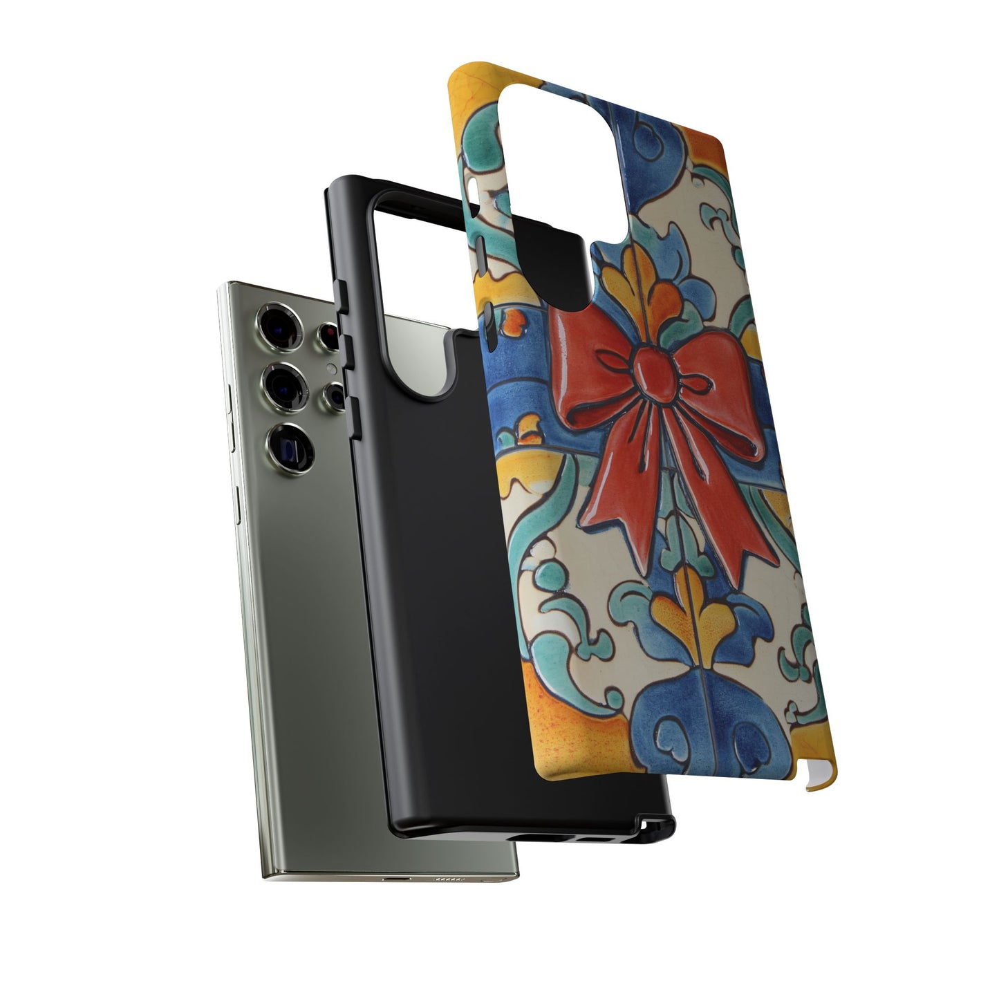 Colourful Ceramic Tile Design Phone Case With Red Bow