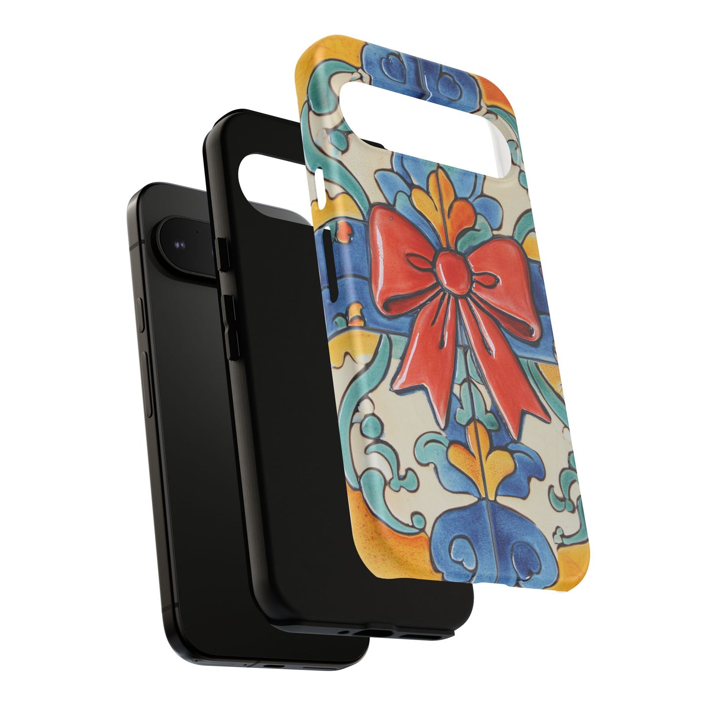 Colourful Ceramic Tile Design Phone Case With Red Bow