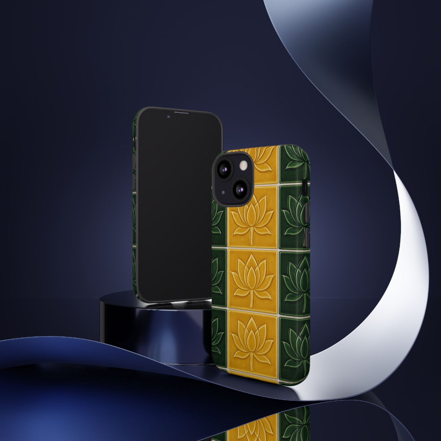 Tough Phone Cases - Mustard Yellow & Green Ceramic Tile From Caldas Da Rhaina, Portugal