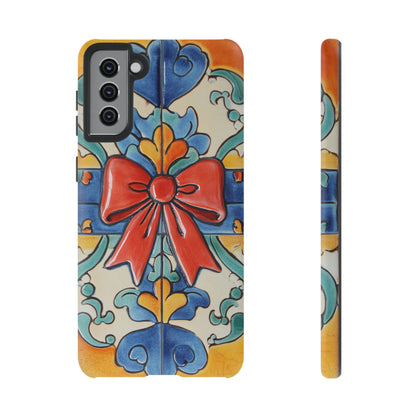 Colourful Ceramic Tile Design Phone Case With Red Bow