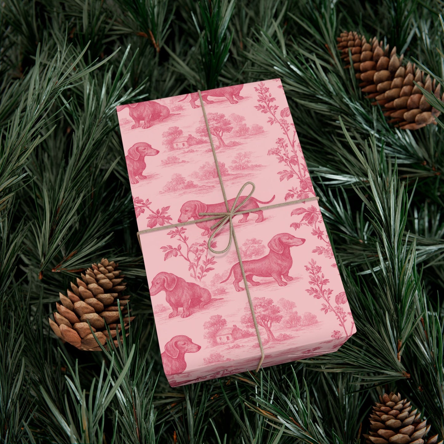 Dachshunds Gift Wrapping Paper in Pastel Pink Toile Aesthetic