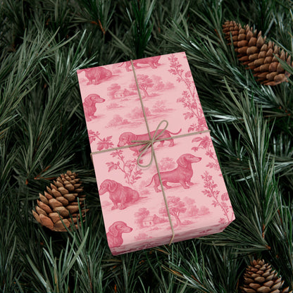 Dachshunds Gift Wrapping Paper in Pastel Pink Toile Aesthetic