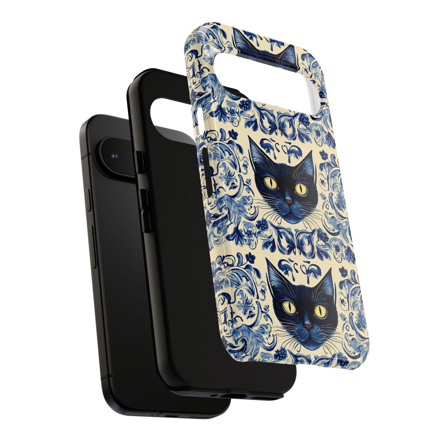 Tough Phone Case - Mediterranean Tile Motif With Blue Cats