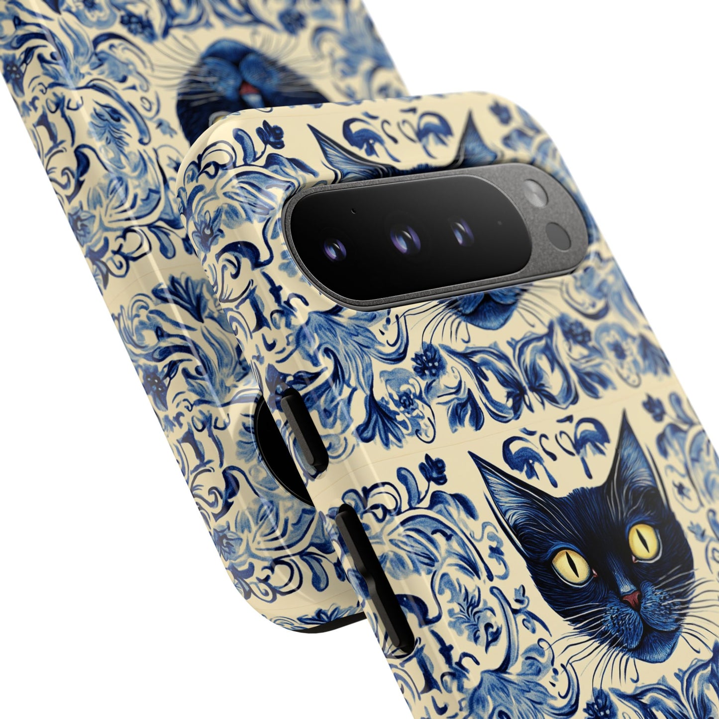 Tough Phone Case - Mediterranean Tile Motif With Blue Cats