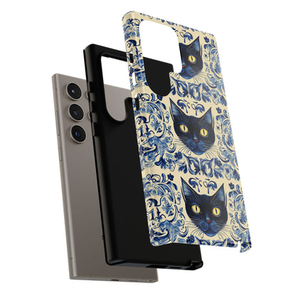 Tough Phone Case - Mediterranean Tile Motif With Blue Cats