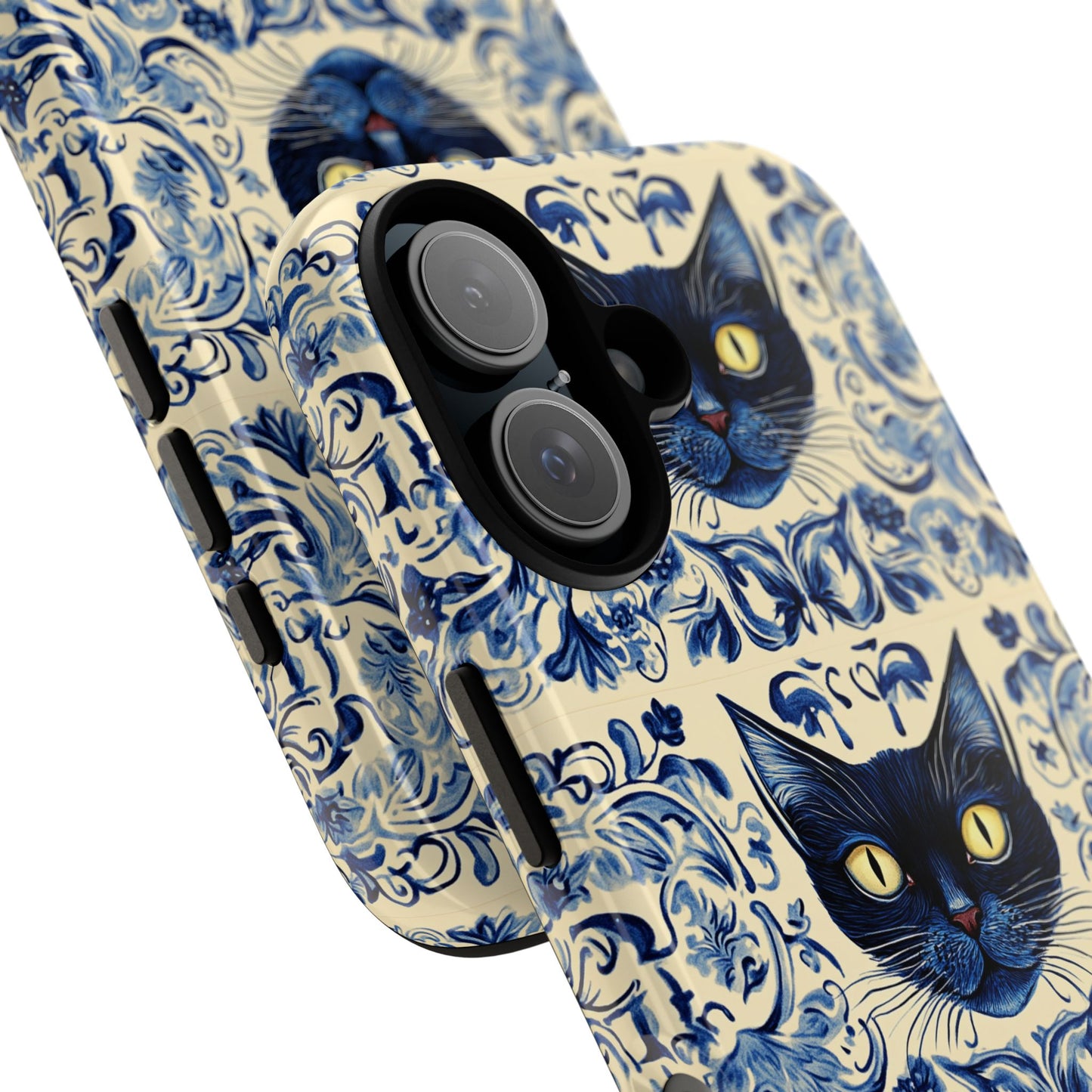 Tough Phone Case - Mediterranean Tile Motif With Blue Cats