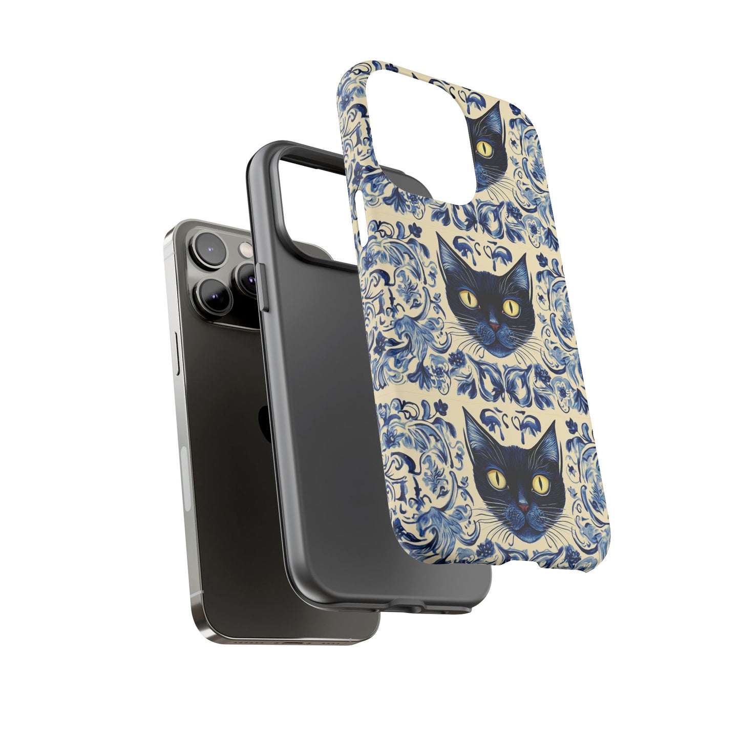 Tough Phone Case - Mediterranean Tile Motif With Blue Cats