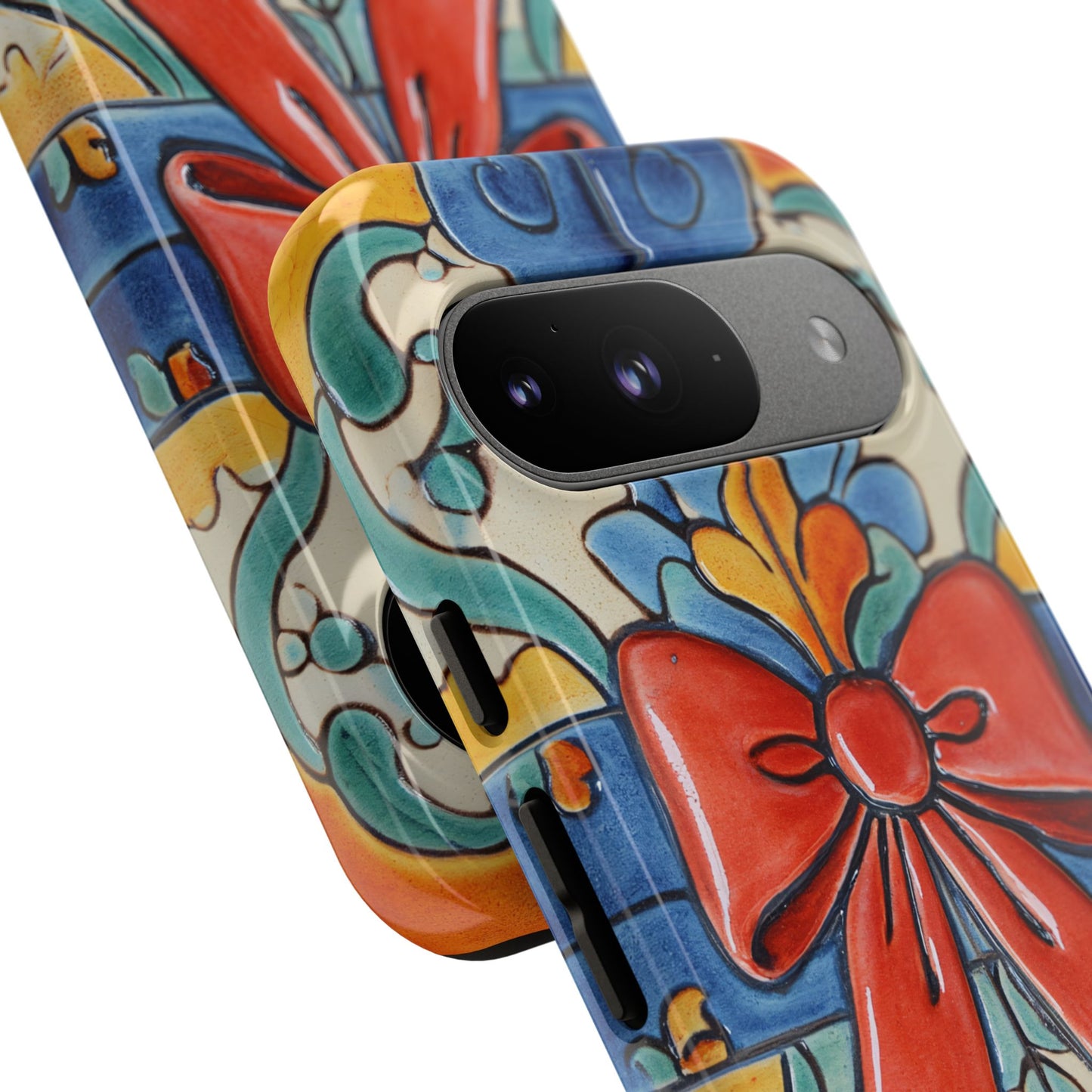 Colourful Ceramic Tile Design Phone Case With Red Bow