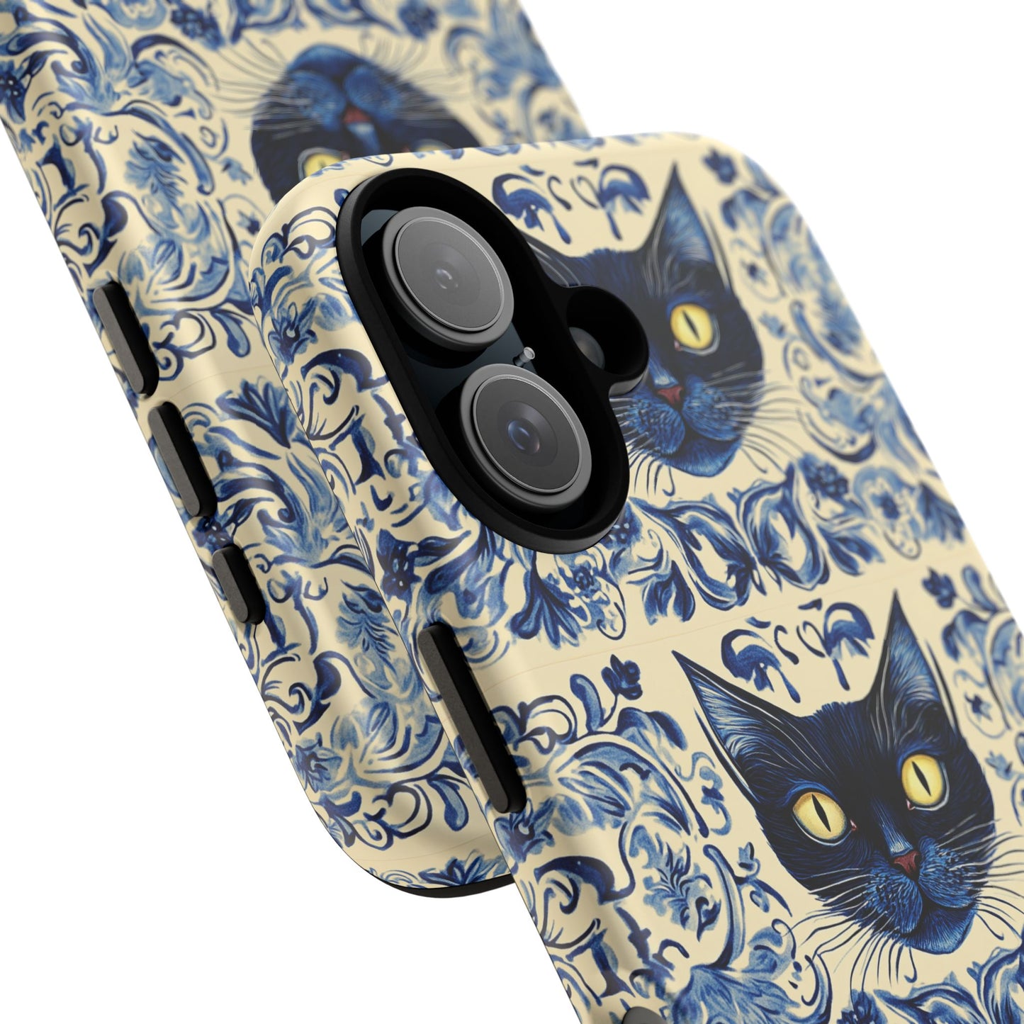 Tough Phone Case - Mediterranean Tile Motif With Blue Cats