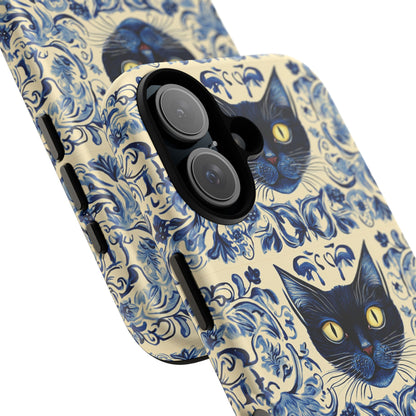 Tough Phone Case - Mediterranean Tile Motif With Blue Cats