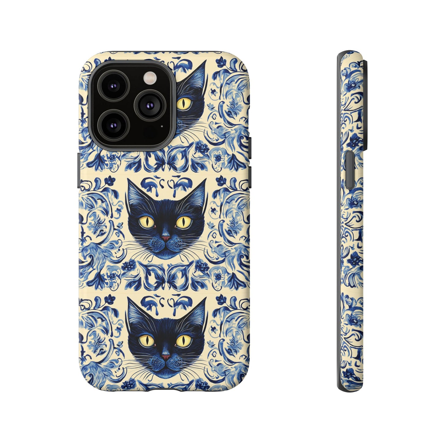 Tough Phone Case - Mediterranean Tile Motif With Blue Cats