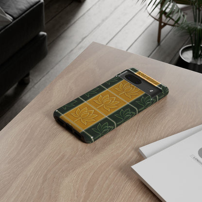Tough Phone Cases - Mustard Yellow & Green Ceramic Tile From Caldas Da Rhaina, Portugal