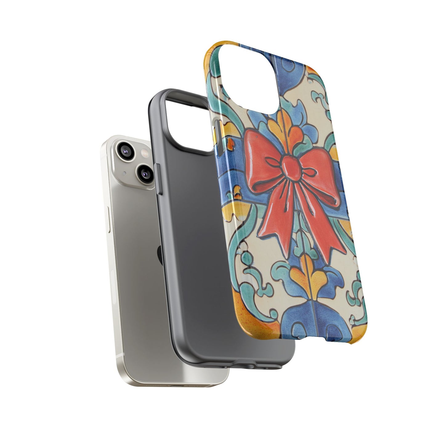 Colourful Ceramic Tile Design Phone Case With Red Bow