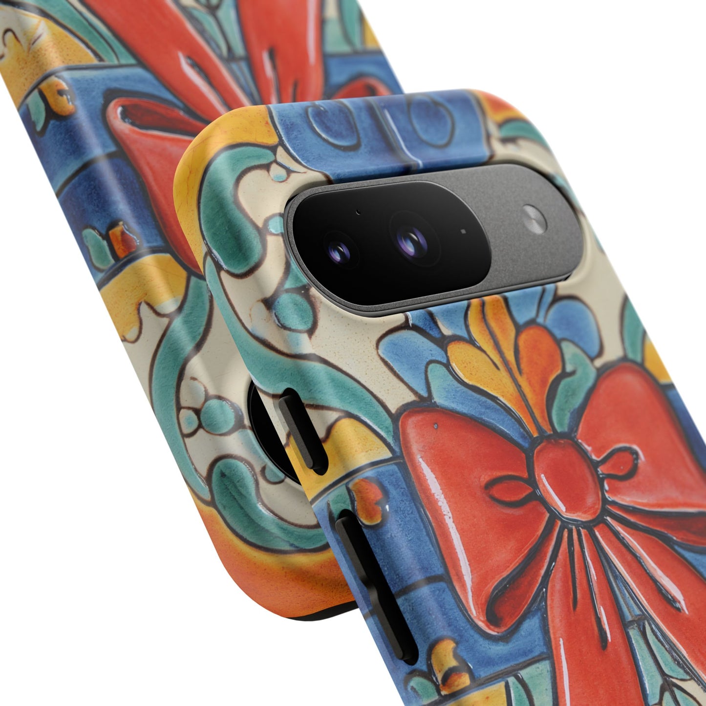 Colourful Ceramic Tile Design Phone Case With Red Bow