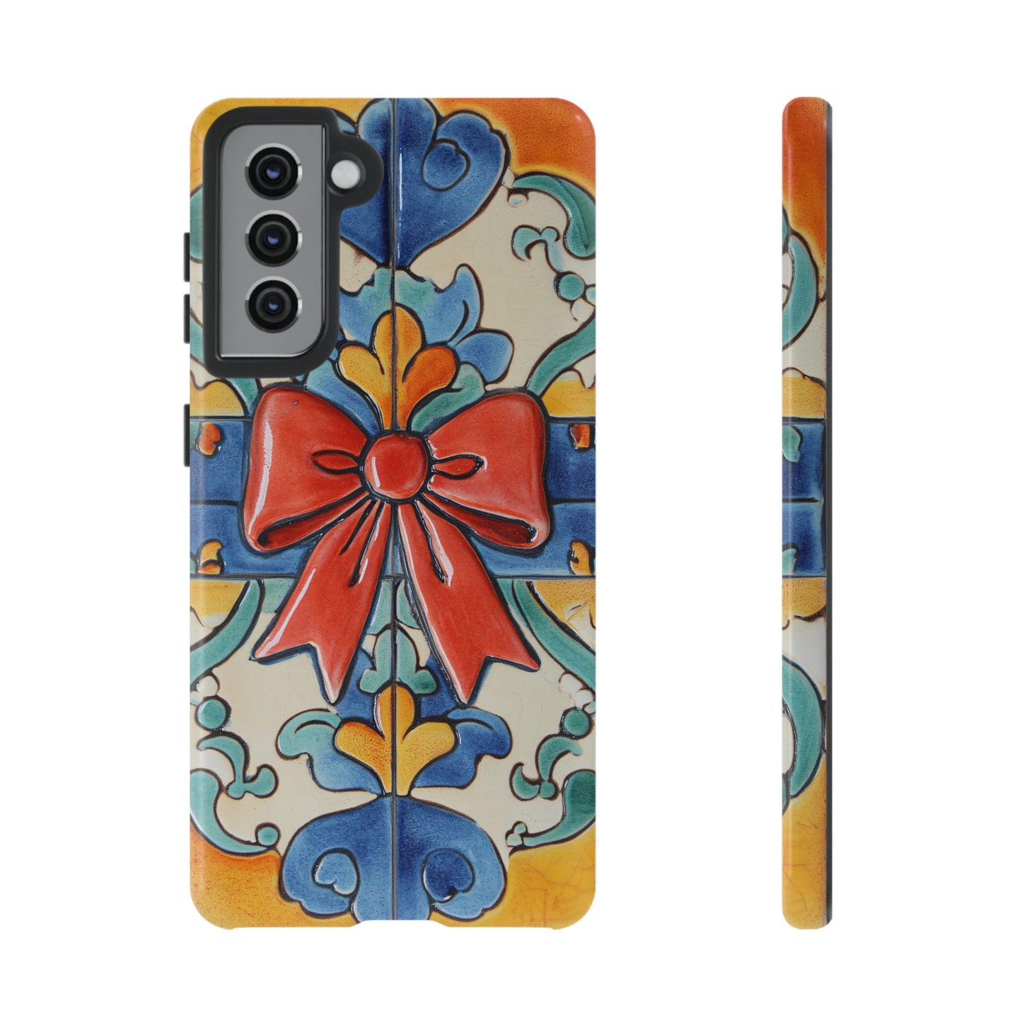 Colourful Ceramic Tile Design Phone Case With Red Bow