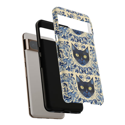 Tough Phone Case - Mediterranean Tile Motif With Blue Cats