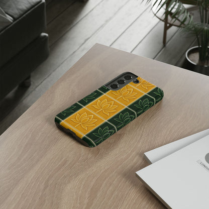 Tough Phone Cases - Mustard Yellow & Green Ceramic Tile From Caldas Da Rhaina, Portugal