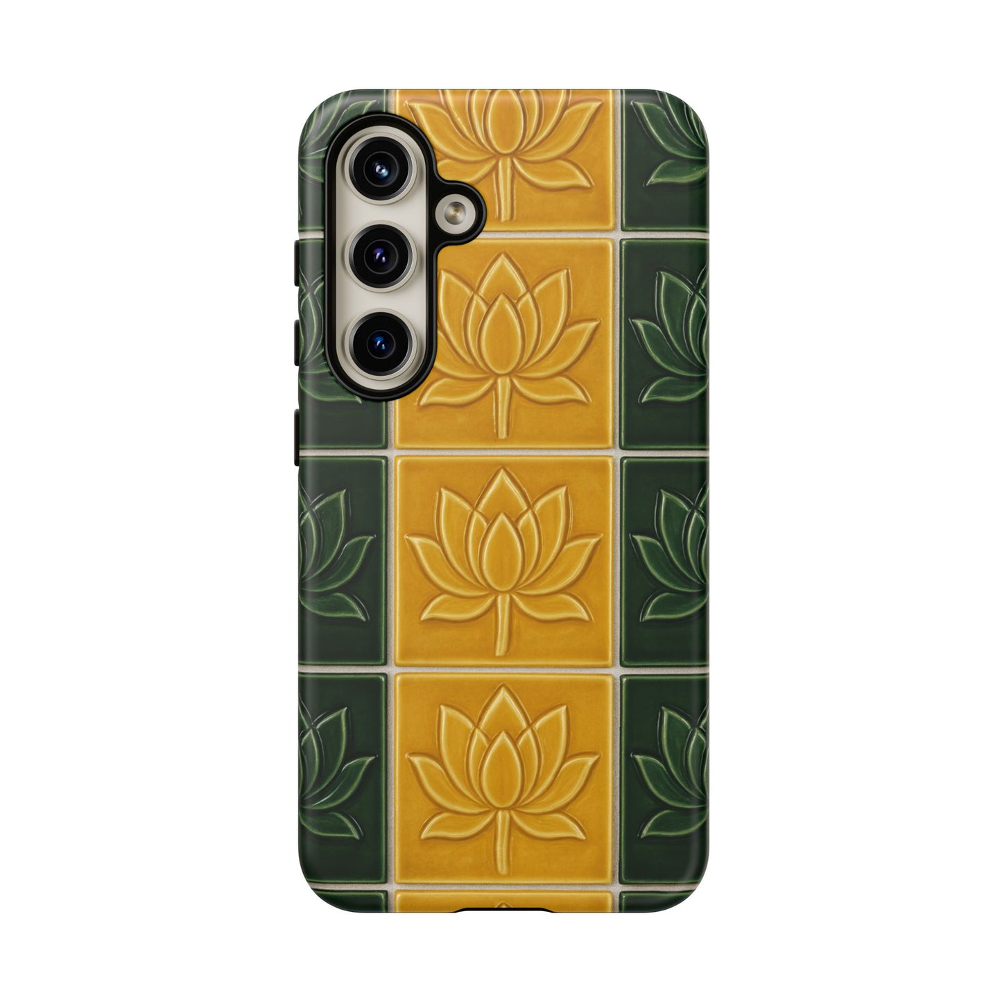 Tough Phone Cases - Mustard Yellow & Green Ceramic Tile From Caldas Da Rhaina, Portugal