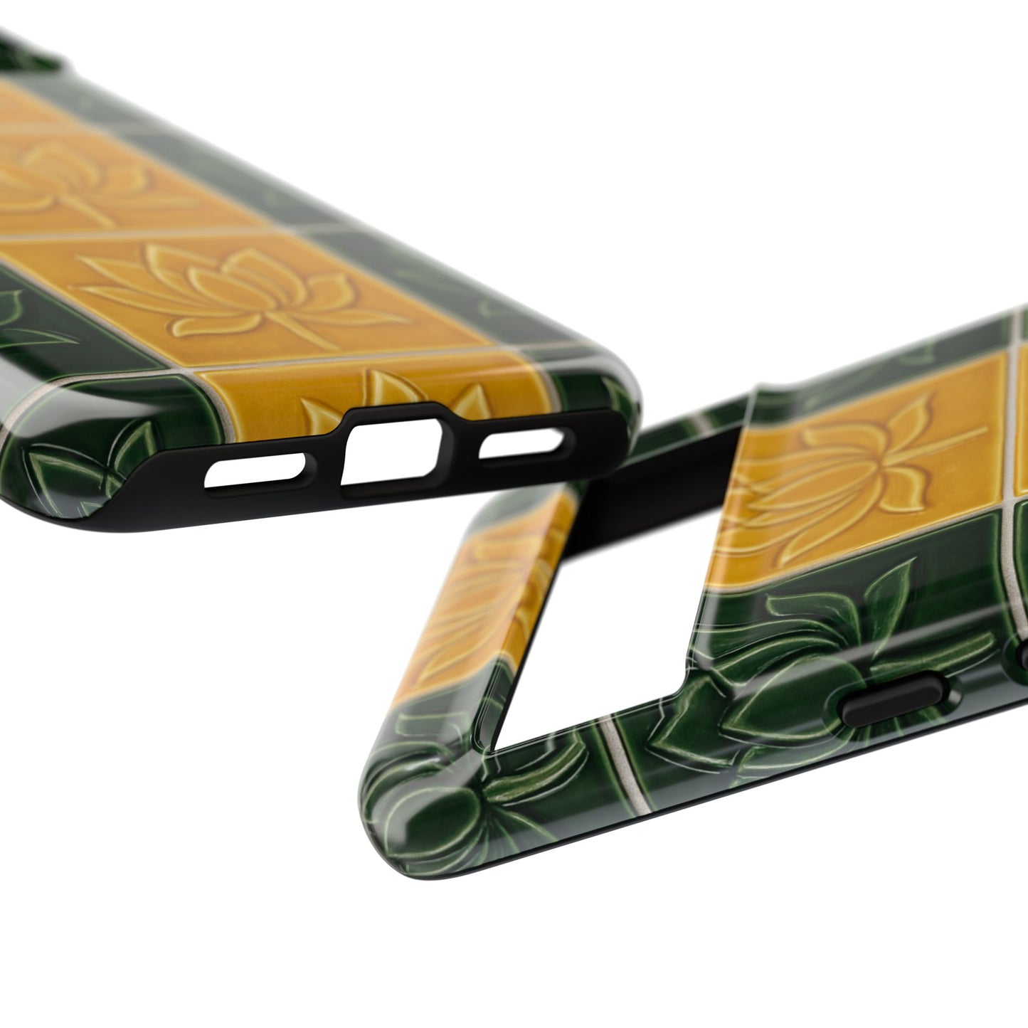 Tough Phone Cases - Mustard Yellow & Green Ceramic Tile From Caldas Da Rhaina, Portugal