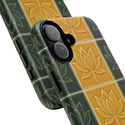 Tough Phone Cases - Mustard Yellow & Green Ceramic Tile From Caldas Da Rhaina, Portugal