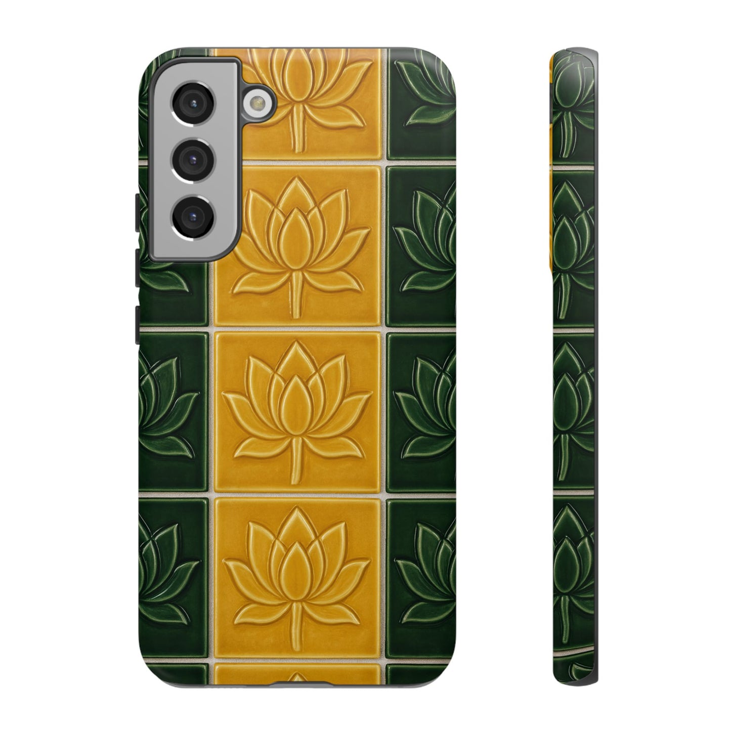 Tough Phone Cases - Mustard Yellow & Green Ceramic Tile From Caldas Da Rhaina, Portugal