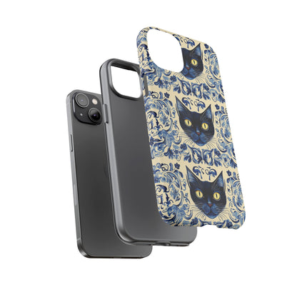 Tough Phone Case - Mediterranean Tile Motif With Blue Cats